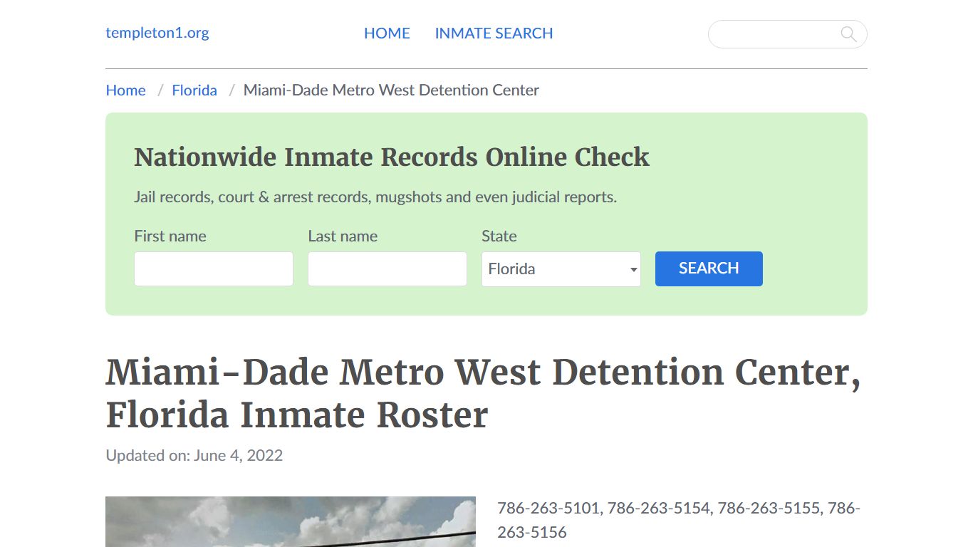 Miami-Dade Metro West Detention Center, Florida Inmate Booking - Templeton