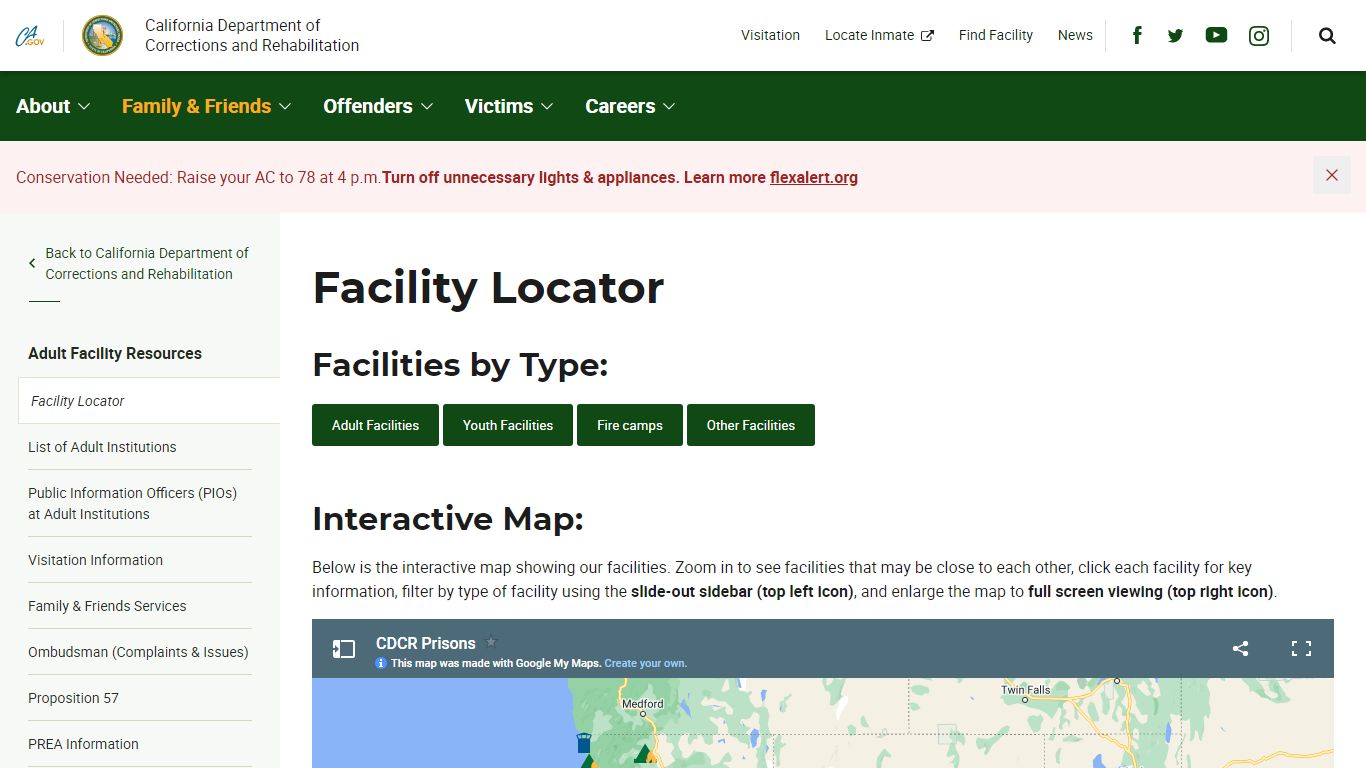 CDCR Facility Locator - California Department of Corrections and ...